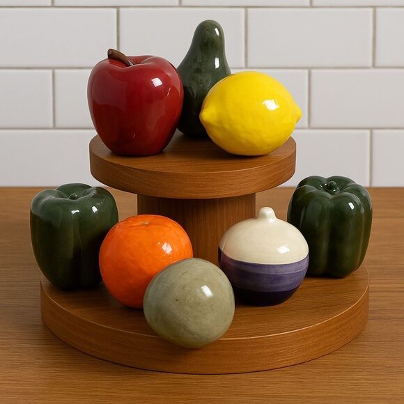 Vintage Ceramic Fruit & Vegetable Decor Set Apple Lemon Pepper Orange Pear Onion - Picture 1 of 6